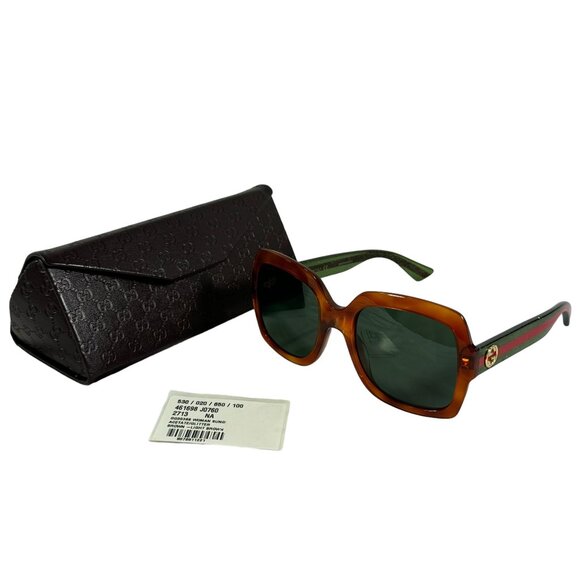 GUCCI GG0036S Acetate/Glitter Brown Front Frame GG & Web Women's Sunglasses